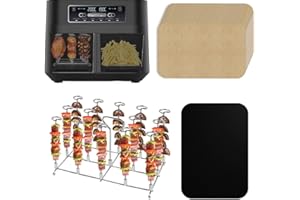 ‎SUN3DRUCKER Edelstahl Spießen Grillrost mit 100xBackpapier kompatibel mit Ninja Foodi AF300EU AF400EU Heißluftfritteuse, Vertikaler Spieß Rack Set - Gestell mit Spieße mit Wiederverwendbar Matte Für Ninja Foodi