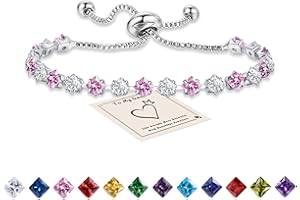 HEEYA Bracelets for Womens, Sterling Silver Plated Tennis Bracelet for Women, Adjustable Birthstone Bracelets Ladies Jewellery Birthday Presents for Her with Box & Card