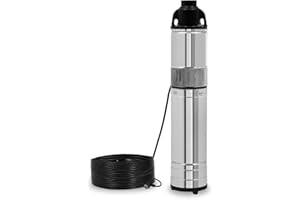 EBERTH Bomba de pozo profundo 4" de acero inoxidable, eléctrica 370W, diámetro 4 pulgadas (10cm), rosca de conexión 1 1/4 pulgadas, cable de alimentación 15m, profundidad de trabajo máx. 15m