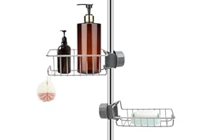 Rodivor Mensole per Doccia senza Foratura 2 Pezzi, Portasapone Doccia in Acciaio Antiruggine, Porta Sapone Doccia Spugna Lavandino Cucina, Portaoggetti Bagno, Adatto per Asta della Doccia 18mm-27mm