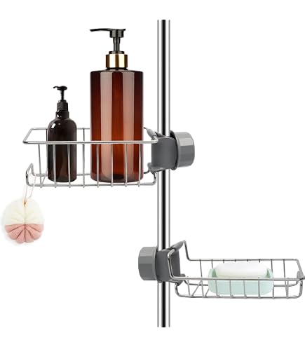 GeeRic 2 Pezzi Mensola Angolare Per Doccia Con Ganci Adesivi - Portaoggetti In Acciaio Antiruggine, 30x22x6 Cm E 28,5x21x5 Cm, Per Bagno, Shampoo, Asciugamani, Senza Forare