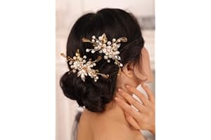 Kercisbeauty Gold Leaf Champagne Crystal Hair Comb Set for Women Wedding Bridal Hair Accessories Hair Styling Art Deco Boho Jewelry