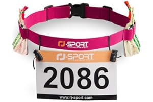 RJ-Sport Race Number Belt - Triathlon Race Belt BIB Holder with 6 Energy Gel Loops for Triathalon, Marathon, Running and Cycling, Pink