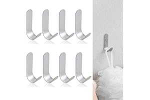 Dreamark Haczyki samoprzylepne, bez wiercenia, ze stali nierdzewnej, wieszak na ręczniki, wieszaki na ubrania, haczyki ścienne do przyklejenia, do kuchni, biura, łazienki, toalety (8, srebrny)