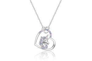 JOPLY Silver Necklace for Girls - Silver Unicorn Jewellery Gifts Necklace for Girls Daughter from Mum | Hypoallergenic Cubic Zirconia Heart Necklace for Granddaughter Niece Birthday Christmas