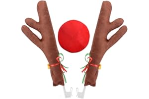 Abnaok Car Reindeer Antlers & Nose Vehicle Christmas Decoration with Jingle Bell, Auto Christmas Costume