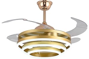 BEL AIR HOME - Ventilador De Techo SFERA con Motor DC 6 Velocidades - 3 Anillos Luz LED 36W Ajustables 3000K-6500K - Diseño Elegante, Oro, Policarbonato