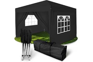 Kronenburg Faltpavillon wasserdicht Dachmaß 2 x 2 m UV Schutz 50+ Pavillon in Schwarz mit 4 Seitenteilen