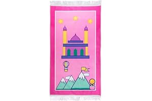 Windplusya Kids Prayer Mat Rug Muslim, Cartoon Tassel Prayer Mat, Islamic Muslim Praying Rug | Janamaz | Sajadah | Salah, Ramadan Eid Gift for Boys/Girls. (PINK STAR)