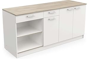 Miroytengo Módulo Inferior Cocina Cooking, Armario Cocina 3 Puertas 2 Cajones Blanco 85x180x60 cm