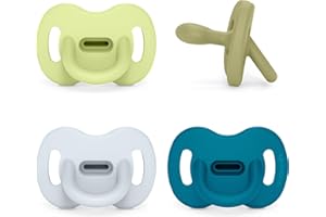 Suavinex, Pack 4 Chupetes Todo Silicona, para Bebés 6/18 Meses, con Tetina Fisiológica SX Pro, Súper Blandito y Flexible, Ideal para Dormir, Respeta Desarrollo Bucodental, Azul, Verde