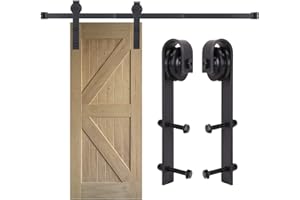 EGTink Juego de herrajes para puerta corredera, sistema de puerta corredera de acero al carbono, juego completo con ruedas, riel guía y riel para individuo (forma J)