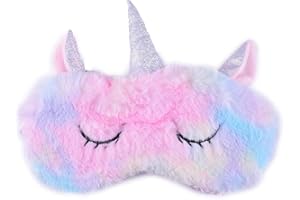 ‎ULIFE MALL Ulife Mall Niedliche Einhorn Schlafmaske Seide Plüsch Augenbinde, Schlafmaske Augenmaske Augenabdeckung für Mädchen Jungen Frauen Männer Kinder Zuhause Schlafen Reisen (Regenbogen)