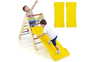 DREAMADE Triangle d'escalade avec Rampe Inclinaison Réglable, 3 en 1 Toboggan Montessori en Bois à Barreaux pour Grimper & Glisser, Convient à Enfants 1+ Ans (Multicolore)