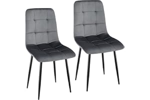 WAFTING Set di 2 Sedie da Pranzo Imbottite con Schienale alto e Velluto Olandese, con Base in Metallo, per Sala da Pranzo, Sala Ricevimenti e Soggiorno, Grigio Scuro