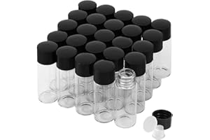CADBIBE Trasparente Fiale di Vetro da 10 ml con Tappi a Vite e Tappi di Plastica, Flacone del Campione di Liquido Piccolo, Flacone a Prova di Perdite, 25 Pezzi