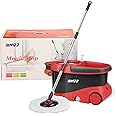 Amzz Deluxe Effortless Spin Mop and basket set with wheels,Cleaning mop and basket refillable water tank with 2 extra mop head,Multifunctional mop and bucket set with Wheels for fast Home Cleaning