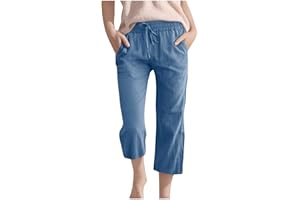 Guqmjde Mädchen Leinenhose Sommer 3/4 Hose Leinen Baumwolle Stoffhose Atmungsaktiv Hosen Lässig Sporthose Elastische Taille Sommerhose Einfarbig Freizeithose Outdoorhose Kinder Sweatpants