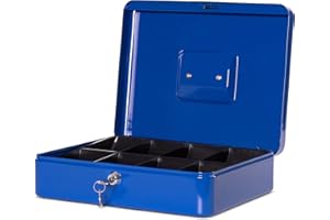 MAUL caisse monnaie en acier 30x24x8,7cm | Caisse verrouillable | Coffre cash | Insert à monnaie amovible | Caisse avec 2 clés | Idéal comme monnayeur, tirelire, tiroir caisse | Bleu