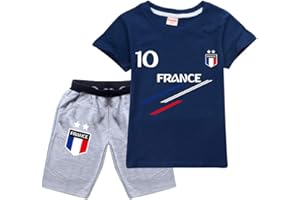 FORLCOOL Ensemble Football France 2 étoiles Jogging Enfant Garçon Fille T-Shirt+Short Deux pièces Ensembles de Sport