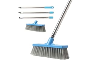 KMAKII Floor Scrub Brush, Push Broom with Long Handle -45" Stiff & Soft Brush,Cleaning Brush for Patio, Bathroom, Garage, Kitchen, Wall, Swimming Pool, Tiles