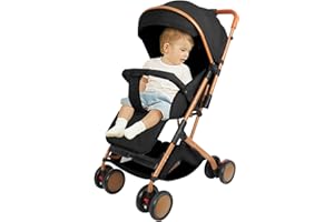 HUOLE Cochecito de caña de bebé ultraligero, compacto, plegable e inclinable desde el nacimiento hasta 25 kg, con sistema Trolley, funda de lluvia y capó extensible B-negro
