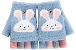 PRO-NOKE Cartoon Unisex Kids Fingerless Flap Cover Gloves - Convertible Flip Top Warm Mittens With Mitten Cover Cute Cartoon for 5-10 Ages Boys and Girls