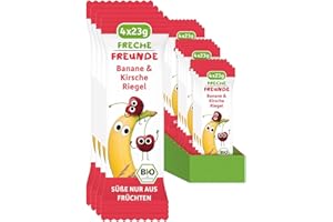 ‎FRECHE FREUNDE FRECHE FREUNDE Bio Fruchtriegel Banane & Kirsche, Obst Riegel für Babys und Kinder ab 1 Jahr, fruchtiger Snack ohne Zuckerzusatz, vegan, laktosefrei, 6er Pack, 6x (4x 23g)