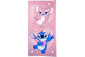 My sweety pop - Toalla de playa Stitch - Toalla de baño (70 x 140 cm, 100% poliéster, día de fiesta, idea de regalo, Stitch y Ángel), color rosa