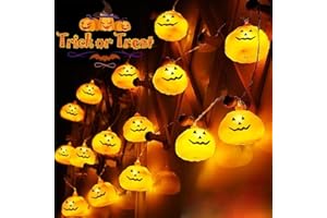 Chipark Halloween Pumpkin String Lights, 20 LED Battery Operated Decorative Lights 2 Modes Steady/Flickering Lights for Halloween Party Indoor Outdoor Harvest Thanksgiving Decorations (Orange)