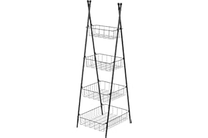 Shinoske Estantería Escalera de 4 Niveles, Estantería Metálica, Mueble de Almacenaje Multifuncional Estantería de pie para Salón Baño Cocina Terraza, Negro