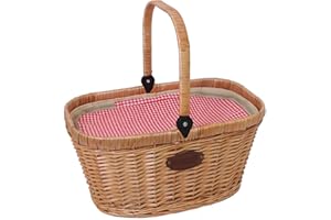Les Jardins de la Comtesse - Cesta Chantilly Vichy Rojo de Mimbre - Compartimiento Isotermo Fijo - para el Mercado, el Picnic o la Playa - Asa Plegable - 48 cm x 29 cm x 27 cm