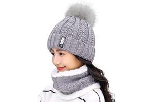 HIDARLING Winter Hats Women Ladies Double Layer Fleece Line Beanie Hat with Bobble Pom Pom Hats