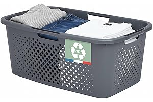 SUNDIS Pixel, cesta Biancheria, 40l, plastica riciclata, grigio, 4 maniglie laterali, ventilazione su 4 lati