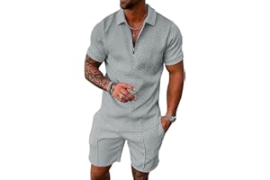 Osheoiso Homme Ensemble Short + Tee Shirt à Manches Courtes Imprimée Homme Sportswear 2 Pièce Sets Été Survêtement Jogging Hommes Mode Henry T-Shirt et Shorts avec Poche