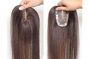 LUCASY Toupee à Pince Cheveux Brésilienne Cheveux à clips Remplacement Supérieure Lace Topper pour les Femmes avec Cheveux Clairsemée et Blanc 7 * 11CM 30CM Brun Foncé