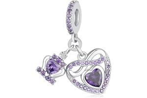 TIZU Charms Pierre de Naissance pour Bracelets et Colliers Européens,Charmes Breloque en Argent Sterling 925 de Cœur D'anniversaire Cadeau Pour Femmes Filles