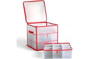 MIJOMA - Scatola portaoggetti per palline di Natale e decorazioni natalizie, pieghevole, trasparente (rossa, 31,5 x 31,5 x 31,5 x 31,5 cm, per 27 pezzi con inserti)