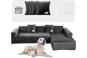 Topchances Sofa Covers 3 Seater,Thick Velvet High Stretch L-Shaped Sofa Slipcovers Super Soft Couch Cover Pets Dogs Friendly Anti Slip Slipcover Furniture Protector(3+3 Seats,Dark Grey