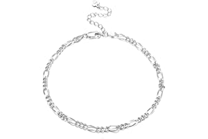 KRFY 925 Tobilleras para Mujer de Plata Esterlina 18 quilates Chapado en Oro Blanco Sólido Talla Diamante Figaro Cubano Espiga Mariner Clip Eslabón Cadena Tobilleras para Mujer Joyería de Playa