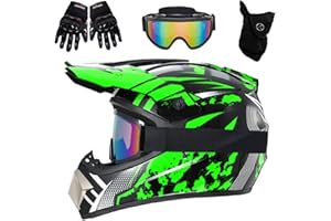 HNGKGJBL Casques de Motocross pour Enfants de 9 à 14 Ans avec Lunettes, Gants Et Masque, Lot de 4 PièCes, Casques de VTT Tout-Terrain pour GarçOns Et Filles, HomologuéS Dot