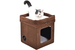 Amazon Basics Collapsible Cat House/Cat Bed for Indoor, Brown, 38 x 38 x 43 cm