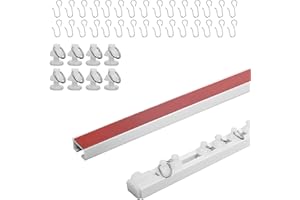 POWEKA Rails à rideaux, Tringle à Rideau Adhésive, 5.7 Meter Rail de Rideau Sans Perçage, Tringle à Rideaux Sans Perçage pour murs ou Plafonds, Convient pour les Maisons, les Bureaux, les Caravanes