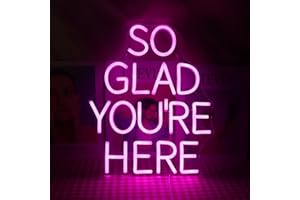 QiaoFei LED "So Glad You Are Here" Neon Sign Pink Word/Letters USB Powered Neon Lights for Bar Coffee Room Home Art Wall Decor ​ Birthday/Wedding Party Window Living Room Decor(pink)