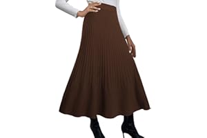 Adigaber Femmes Jupe Longue Taille Haute Tricot Plissé Jupe Ligne A Taille élastique Jupe d'hiver