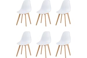 buybyroom Set di 6 sedie moderne bianche per sala da pranzo, cucina, soggiorno, camera da letto, studio, comode poltrone con gambe in legno massiccio