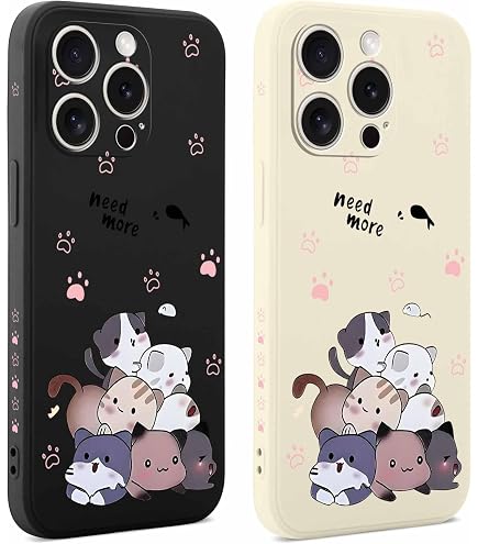 Creativo Cartone Animato Custodia Morbida in Silicone Compatibile con iPhone 15 Pro Cover, [Pattern Gatto] Anti Fall Protettivo Case,Bianco