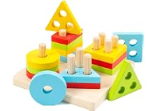 Wooden Montessori Sorting & Stacking Toys for Toddlers 1 2 3 Year Old, WOOD CITY Educational Shape Color Recognition Puzzle S