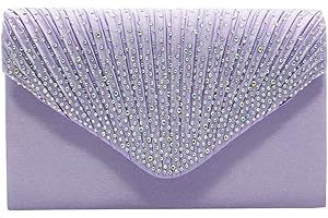 wocharm Womens Ladies Satin Diamante Clutch Bag Envelope Handbag Evening Bridal Bag Wedding Fashion Prom Vintage Shoulder Bags