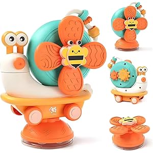 Storio 5-in-1 Baby Suction Spinner Toy, Interactive Learning Set with Rattle and Sensory Play, for 6  Months Kids - Orange & Cream